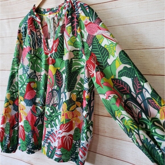 Boden 100% Cotton Heather Palm Leaf Paradise Tropical Jungle Blouse/Top - Picture 4 of 11